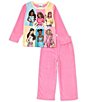 Color:Pink - Image 2 - Little/Big Girls 4-10 Long Sleeve Barbie™ Pajama T-Shirt & Pant Two Piece Set