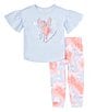 Color:Blue/Pink - Image 1 - Little/Big Girls 4-12 Short Sleeve Unicorn Graphic Pajama Top & Allover Printed Leggings Set