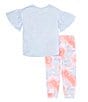 Color:Blue/Pink - Image 2 - Little/Big Girls 4-12 Short Sleeve Unicorn Graphic Pajama Top & Allover Printed Leggings Set