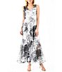 Color:Darling Daisy - Image 1 - Charmeuse Lace Floral Print Scoop Neck Sleeveless Lace Up Back Maxi Dress