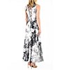 Color:Darling Daisy - Image 2 - Charmeuse Lace Floral Print Scoop Neck Sleeveless Lace Up Back Maxi Dress