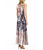 Color:Spider Orchid - Image 2 - Charmeuse Lace Floral Print Scoop Neck Sleeveless Lace Up Back Pleated Dress