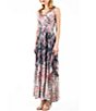 Color:Spider Orchid - Image 3 - Charmeuse Lace Floral Print Scoop Neck Sleeveless Lace Up Back Pleated Dress