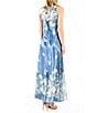 Color:Sapphire Blue Roses - Image 2 - Charmeuse Lace Floral Scoop Neck Sleeveless Accordion Pleated A-Line Maxi Dress