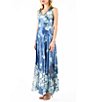 Color:Sapphire Blue Roses - Image 3 - Charmeuse Lace Floral Scoop Neck Sleeveless Accordion Pleated A-Line Maxi Dress