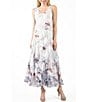 Color:Watercolor Border - Image 1 - Charmeuse Pleated Floral Ruffle V-Neck Sleeveless A-Line Dress