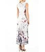 Color:Watercolor Border - Image 2 - Charmeuse Pleated Floral Ruffle V-Neck Sleeveless A-Line Dress