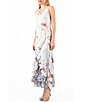 Color:Watercolor Border - Image 3 - Charmeuse Pleated Floral Ruffle V-Neck Sleeveless A-Line Dress