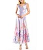 Color:Printed Iris - Image 1 - Charmuese Pleated Floral Print Scoop Neck Sleeveless Lace Up Back Maxi Dress