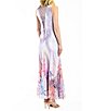 Color:Printed Iris - Image 2 - Charmuese Pleated Floral Print Scoop Neck Sleeveless Lace Up Back Maxi Dress