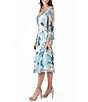 Color:Meander Meadow - Image 3 - Floral Scoop Neckline Long Sleeve Pleated Charmeuse Dress
