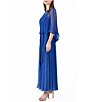 Color:Navy - Image 3 - Pleated Chiffon Boat Neck Sleeveless Caplet Overlay Gown
