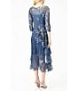 Color:Paisley Fleur - Image 2 - Pleated V-Neckline 3/4 Sleeve Tiered Chiffon With Lace Dress