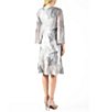 Color:Pewter Spiral - Image 2 - Printed Charmeuse Square Neck 3/4 Bell Sleeve Tiered Dress