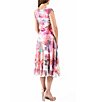 Color:Fuchsia Fire - Image 2 - Printed V-Neckline Cap Sleeve Pleated Lace Dress
