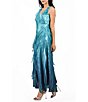 Color:Marine Glass Blue Ombre - Image 3 - V-Neck Sleeveless Ruffled Trim Dress