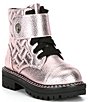 Color:Pink - Image 1 - Girls' Kensington Metallic Leather Strap Boots (Toddler)