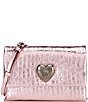 Color:Pink - Image 1 - Kensington Duet Heart Love Croco Metallic Crossbody Bag