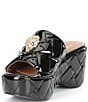 Color:Black - Image 4 - Kensington Patent Leather Quilted Eagle Head Platform Wedge Sandals