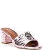 Color:Pink - Image 1 - Kensington Textured Metallic Leather Block Heel Mule Sandals
