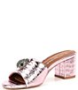 Color:Pink - Image 4 - Kensington Textured Metallic Leather Block Heel Mule Sandals