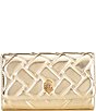 Color:Gold - Image 1 - Metallic Extra Mini Leather Quilted Wallet On Chain Crossbody Bag