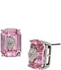 Color:Pink - Image 1 - Signature Eagle Baguette Stone Stud Earrings