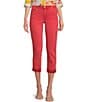 Color:Strawberry - Image 1 - Amy Straight Leg Rolled Up Fray Hem Cropped Jeans