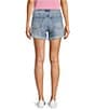 Color:Encourage - Image 2 - Jane High Rise Uneven Rolled-Up Raw Hem Stretch Denim Shorts