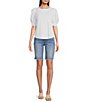 Color:Lead Medium Blue - Image 3 - Natalie Mid Rise 5-Pocket Style Frayed Hem Bermuda Shorts