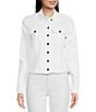 Color:Optic White - Image 4 - Stretch Denim Point Collar Long Sleeve Jacket