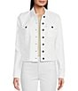 Color:Optic White - Image 1 - Stretch Denim Point Collar Long Sleeve Jacket