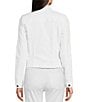 Color:Optic White - Image 2 - Stretch Denim Point Collar Long Sleeve Jacket