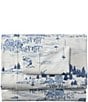Color:White/Blue - Image 1 - Coastal Landscape Printed Cotton Percale Sheet Set