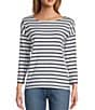 Color:Sailcloth/Classic Navy - Image 1 - Heritage Mariner Striped Boat Neck 3/4 Sleeve Tee