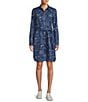Color:Nautical - Image 3 - Print Point Collar Long Roll Tab Sleeve Pocketed Button Front Belted Shirt Dress