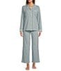 Color:Sterling Blue/Dark Indigo Stripe - Image 1 - Super-Soft Shrink-Free Button Front & Pant Striped Pajama Set