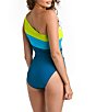 Color:Ocean - Image 2 - Island Goddess One Shoulder Color Blocked Shirred One Piece Swimsuit