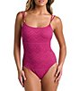 Color:Magenta - Image 1 - Saltwater Novelty Crochet Square Neck Tummy Control One Piece Swimsuit