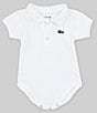 Color:White - Image 1 - Baby 6-12 Months Short Sleeve Organic Cotton Pique Polo Bodysuit