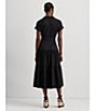 Color:Black - Image 5 - Cotton Blend Surplice Point Collar Short Sleeve Tie Belt Tiered Wrap Midi Dress
