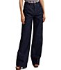 Color:Deep Rinse - Image 1 - Cotton Mid Rise Full Length Wide Leg Jeans