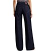 Color:Deep Rinse - Image 2 - Cotton Mid Rise Full Length Wide Leg Jeans