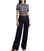 Color:Deep Rinse - Image 3 - Cotton Mid Rise Full Length Wide Leg Jeans