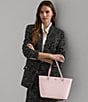 Color:Pink Opal - Image 6 - Silver Hardware Crosshatch Leather Medium Karly Tote Bag