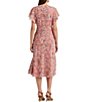 Color:Pink Multi - Image 2 - Floral Georgette V Neckline Short Flutter Sleeve A-Line Midi Dress