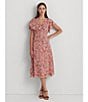 Color:Pink Multi - Image 4 - Floral Georgette V Neckline Short Flutter Sleeve A-Line Midi Dress