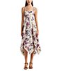 Color:White Multi - Image 1 - Floral Linen Sleeveless V-Neck Fit and Flare Midi Dress