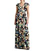 Color:Navy Multi - Image 1 - Floral Print Ruffle Trim V-Neck A-Line Dress