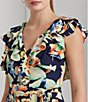 Color:Navy Multi - Image 3 - Floral Print Ruffle Trim V-Neck A-Line Dress